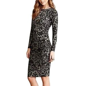 Ganni Anthropologie Black Textured Tapestry Print Ruched Sheath Dress Size S